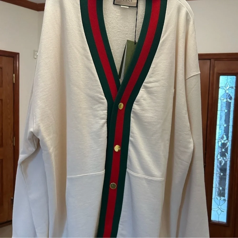 Men’s Gucci, cotton jersey cardigan with Web detail size XL made in Italy